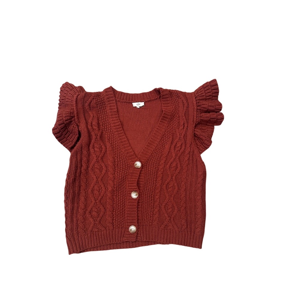 Entro Women's Rust Cable Knit Ruffle Sleeve Button Front‎ Sweater Vest L